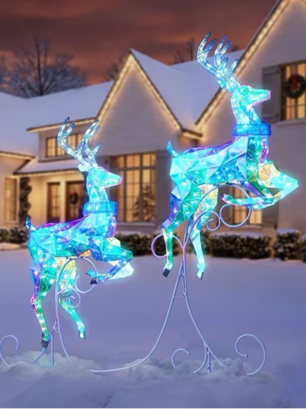Pre-Lit Leaping Deer, Set of 2